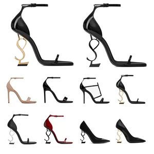 Kadınlar lüks tasarımcılar klasik mektup metal topuk ayakkabı sandaletleri gerçek resim gerçek deri kayış yüksek topuklu ayakkabılar çanta ile gelinlik pompaları kutu