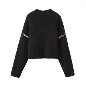 Женские свитера, женская мода, черная водолазка с косой вышивкой, пуловер большого размера, женский повседневный свободный свитер с длинными рукавами