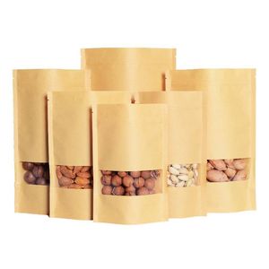 Упаковочные пакеты оптом Многоразовые закрывающиеся пакеты из крафт-бумаги с окном Мешочки-стойки с застежкой-молнией Хранение продуктов питания для упаковки продуктов Dr Dhry8