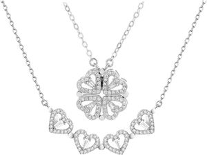 Gümüş kalp şeklinde ve dört yaprak yonca dönüştürülebilir kolye kolye kristalleri kadınlar için mücevher