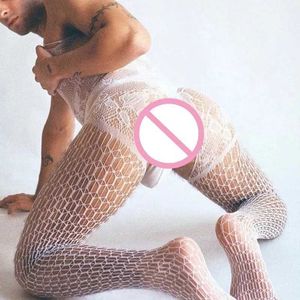 Seksi pijamalar erkek iç çamaşırı vücut çorapları adam fishnet bodysuits açık kasık iç çamaşırı tulum erkek erotik porno kulüp geceleme