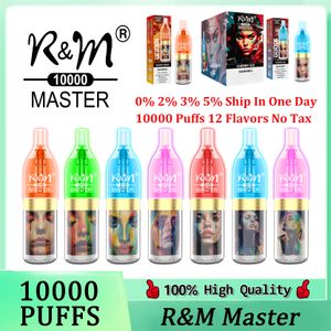 Оригинальные сигареты RM Master 10000 затяжек, одноразовые электронные сигареты Vape Pen, 20 мл, сетчатая катушка, перезаряжаемая, с воздушной регулировкой, 0%, 2%, 3%, 5%, испаритель устройства, 12 вкусов