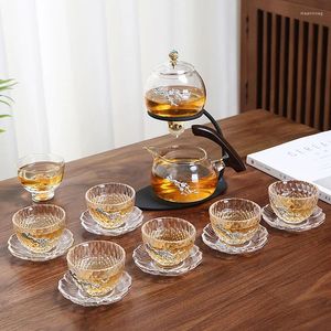 Наборы чайной посуды Полуавтоматический стеклянный чайный сервиз Прозрачный термостойкий чайник Доступны 3 стиля Чашка Kunkgfu