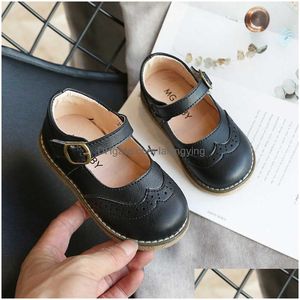 First Walkers Knn Grils Leather Shoes Casual Girls Autumn Winter Kids Pu Show White Childrens Black Pink Size 21-30 Flats X0703 Drop Dhyeh