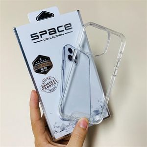 Clear Shockproof SPACE Phone Cases For iPhone 15 14 13 12 11 Pro Max XR XS Max X 6 7 8 Plus SE Premium Transparent Rugged Case Cover with Retail Packaging