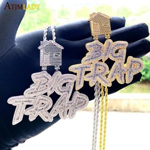 Цепи Iced Out Bling 5A Кубический Циркон Полный Асфальтированный Большой Ловушка Дом Ожерелье Хип-Хоп Двухцветное Цветное Покрытие Мужчины Крутые Ювелирные ИзделияCha267c