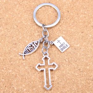 Anahtarlıklar Landards 20pcs moda diy anahtarlık İsa çapraz kitap Kutsal İncil kolye erkek mücevher arabası anahtar zinciri hediyelik hediyelik hediye 231025