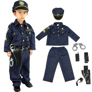 Cosplay Offizier Halloween-Kostüm für Kinder Jungen Amerika Polizei Hemd Hose Hut Gürtel Pfeife Pistole Holster Walkie Talkie Cop Setcosplay
