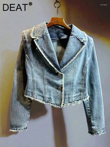 Women's Suits Denim Blazer Slim Patchwork Burrs Edge Long Sleeve Wash Blue Short Suit Jackets 2023 Autumn Fashion 29L4169