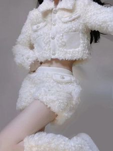 Fatos femininos 2023 outono inverno calças quentes terno mulher casual casaco fino outwear elegante curto coreano moda y2k roupas conjunto design