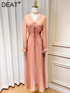 Günlük elbiseler v boyun elbisesi kadın bandaj tam kolu bir çizgi elastik bel düz renk 2023 moda akşam parti giyim 15kb4482