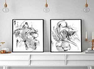 2pcs Siyah Beyaz Canvas Yağlı Boya Özet Seksi Kadınlar ve Erkek Resimler Baskı Minimalist Yatak Odası Ev Dekor Duvar Sanatı Baskılı No 4849810