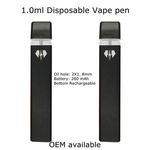 1.0ml Boş Tek Kullanımlık Vape Kalem 280mAh Şarj Edilebilir Pil Kalın Yağ Stater Kitleri 1 Gram Buharlaştırıcı Cihazlar D7 OEM Elektronik Sigara İzin Ver