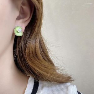 Backs Earrings Vintage Antique Niche Design Sense Retro Plant Green Leaves Pearl Ear Clip Small No Piercing
