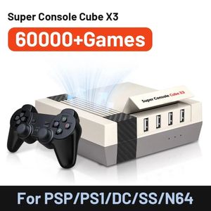 Oyun Denetleyicileri Joysticks Kinhank Süper Konsol Küpü X3 Retro Oyun Konsolu 60000 PSP/PS1/DC/MAME/SS 4K HD çıkışı için 60 emülatörlü klasik oyun kutusu 231024