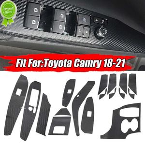 Новые комплекты салона автомобиля, наклейки на отделку, черные наклейки из углеродного волокна, 3D наклейки для автомобиля, аксессуары для декора из пленки для Toyota Camry 2018-2021 LHD