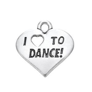Yeni moda DIY için Kolay 20 PCS oyulmuş mektup Ben Dans Etmeyi Seviyorum Kalp Cazibesi Takı Takıları Kolyeye Uygun veya 346Q