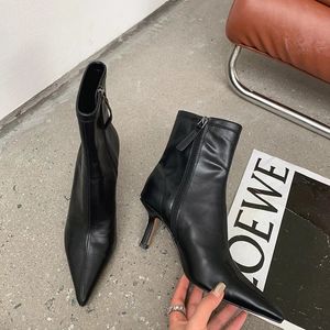 Boots Winter Women Ankle Boot Fashion Pointed Toe Laides Elegant Chelsea Shoes Thin High Heel Candy Color Pumps 231026