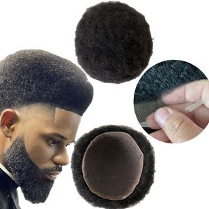 Brazilian Virgin Human Hair Replacement 1# Jet Black 4mm Root Afro Male Unit 8x10 Full Swiss Lace Toupee for Black Man