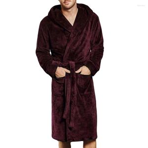 Men's Sleepwear Men's Winter Lengthened Coralline Plush Shawl Bathrobe Long Sleeved Robe Coat Thermal Underwear #1019 487-733