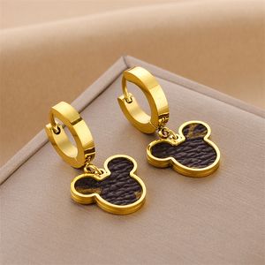 Cute Brown Leather Insert Mice Charm Earring Jewelry for Women Gift