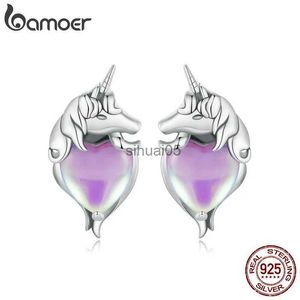Stud BAMOER Hypoallergenic Unicorn Earrings for Women 925 Sterling Silver Jewelry Gifts Sensitive Ears YQ231026