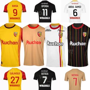 Kulüp futbol rc lens 30 Brice Samba Jersey 4 Kevin Danso 11 Angelo Fulgini 7 Florian Sotoca 3 Deiver Machado Facundo Medina Futbol Gömlek Kitleri 23 24 Siyah Beyaz Sarı