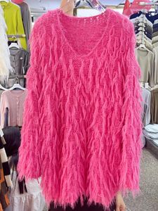 Женские свитера в простом стиле, мягкий клейкий шерстяной свитер для женщин, осень 2023, молодежный пуловер средней длины с v-образным вырезом, Top Street