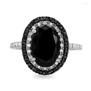 Wedding Rings 2023 Luxury Black Color Oval Engagement Ring For Women Anniversary Gift Jewelry Bulk Sell R6164