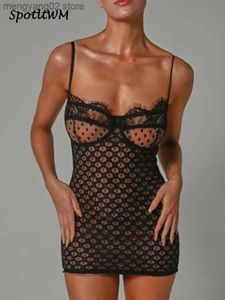 Basic Casual Dresses Black Double Layer See Through Suspender Dress Lace Patchwork Backless Dot Dresses Fashion Tight-fitting Sexy Women's Dresses T231026