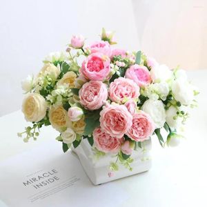 Decorative Flowers 2Pcs Artificial Rose Decoration Pastoral Style Floral Scene Layout Props Faux Silk Flower Bouquet Arrangement Wedding Ho