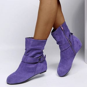 Boots Frosted Ankle Women Soft Leather Pleated Fall Winter 2024 Warm Non slip Comfy Purple Plus Size 43 Women s 231026