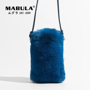 Evening Bags MABULA Simple Winter Faux Fur Crossbody Bag for Women Small Solid Color Cell Phone Purses Mini Outdoor Travel Pouch 231026