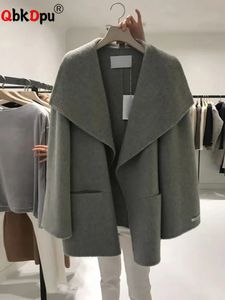 Women's Wool Blends Winter Warm Korean Cardigan Woolen Coat Overszie Women Unlined Blend Overcoat Loose Solid Turn Down Collar Casaco Outerwear 231026