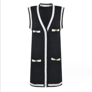 1026 2023 Runway Dress Autumn Dress Brand Same Style Empire V Neck Sleeveless Black Womens Dress Fashion YL