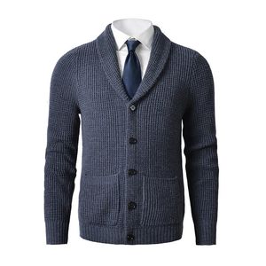 Men's Sweaters Men's Shawl Collar Cardigan Sweater Slim Fit Cable Knit Button up Merino wool Sweater with Pockets 231026