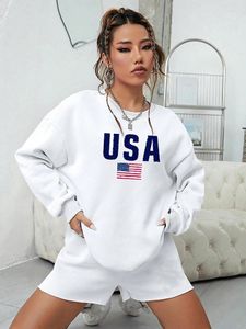 Kadın Hoodies American Flag ABD Baskı Sweatshirtleri Kadınlar İçin Uzun Kollu O boyun yaka kapşonlu Kişilik Günlük kazak moda kadın Top