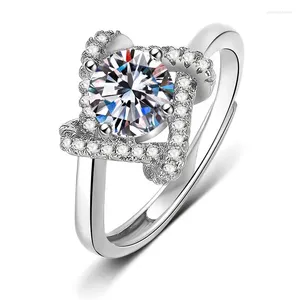 Cluster Rings Luxury Silver Color Wedding Engagement Cocktail Cubic Zirconia Around Flowers Ring Designed For Women Party Jewelry