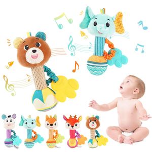 Mobiles# Baby Rattles Soft Stuffed Animal Rattle Hand Grip Toys Shaker Crinkle Squeaky Sensory Travel Accessories for Toddler Gifts 231026