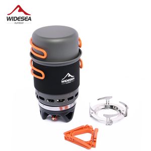 Stoves Widesea Camping Cooking System with Heat Exchanger Outdoor Gas Stove Tourist Pot Set Cup Tableware Cookware Tourism Hike 231025