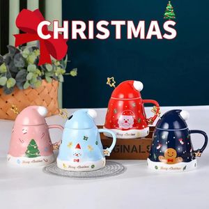 Mugs Christmas Cute Cartoon Ceramic Coffee Tea Drinks Breakfast Milk Juice Cup High Quality Mug with Straw Drinking Vessel Gifts 231026