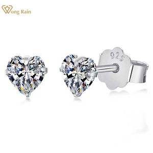 Stud Wong Rain 18K Gold Plated 925 Sterling Silver Heart Cut 3MM 4MM 5MM Zircon Gemstone Ear Studs Earrings Party Jewelry Wholesale YQ231026