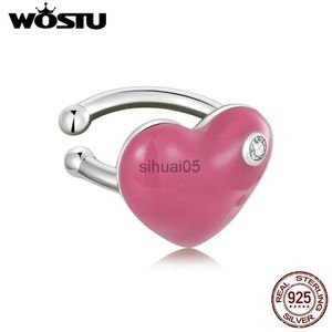 Stud WOSTU 1 Piece 925 Sterling Silver Rose Red Heart Ear Cuff Earrings For Women Fashion Party Jewelry Gift CQE1362 YQ231026