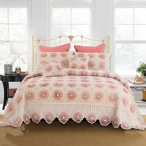 Bedding sets Luxury Pink Sets King Size Handmade Knitted Crochet Bedcover American Quilts Bedspread Set Mattress Topper Coverletcover 231026