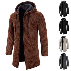 Erkek ceketler kış trençkotu uzun örgü süveter ceket polar sıcak hoodies bej iş rahat hırka fermuar jumper palton