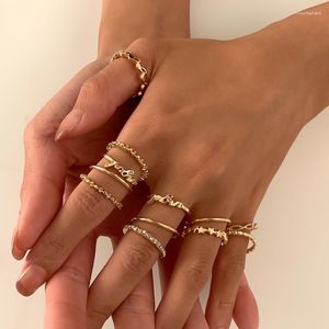 Wedding Rings 12Pcs Hiphop Gold Color Chain Set For Women Girls Punk Geometric Hollow Round Simple Finger 2023 Trend Jewelry PartyWedding