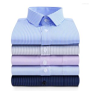 Men's Dress Shirts Button Up Long Sleeve Business Formal Easy Care Stripe Male Shirt Slim Fit Casual Social Office Working