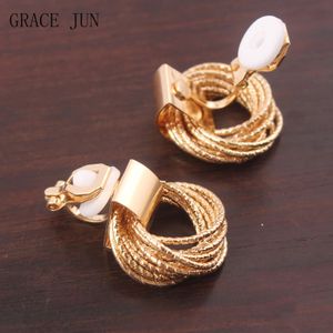 Stud GRACE JUN Metal Clip on Earrings No Pierced for Women Party Birthday Luxury Geometric Cuff Ear Hole Earring 231025