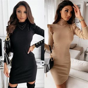 Casual Dresses Sexy Elegant Women Mini Dress Winter 2021 Turtleneck Rivet Bodycon Plus Size 3XL272K