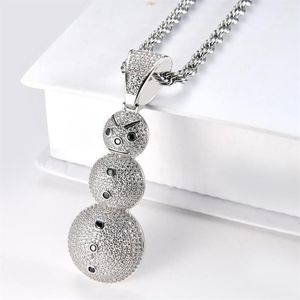 Kolye Kolyeleri Noel Hediyesi Buzlu Kübik Zirkonya Snowman Paslanmaz Çelik Örgülü Zincir Kolye Kalung Hiphop Jewelry213i